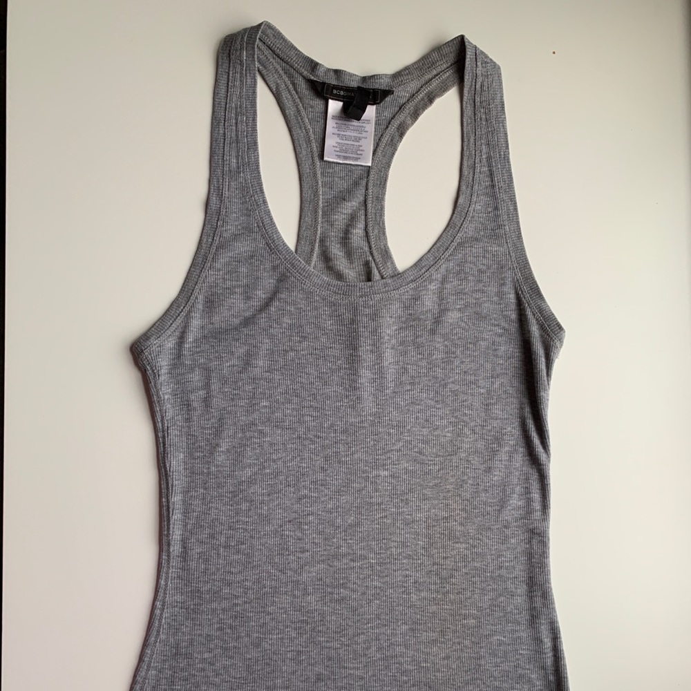 BCBGMaxAzria Gray Ribbed Racerback Tank Top